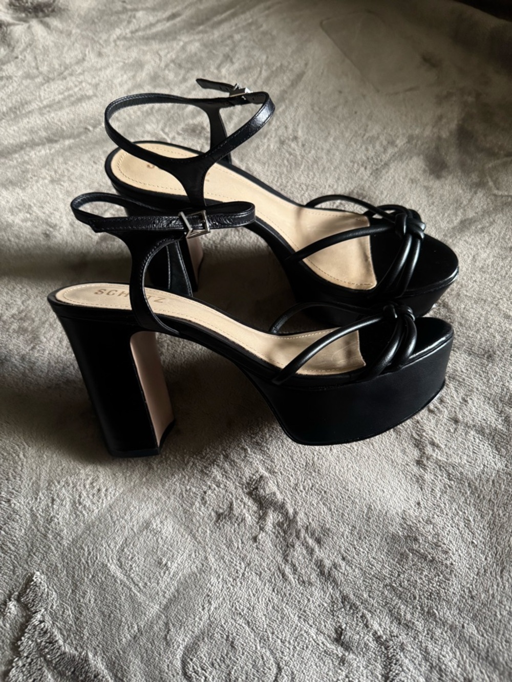 SCHUTZ Black Knot-Front Platform Ankle-Strap Heels